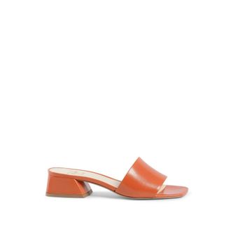 19V69 Heeled Mules, female, Orange, Size: 9 US Orange Leather Block Heel Sandal