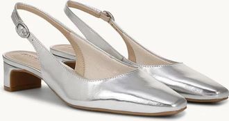 Life Stride Lorena Pump Silver Faux Leather Kitten Heel Slingback HAWK506