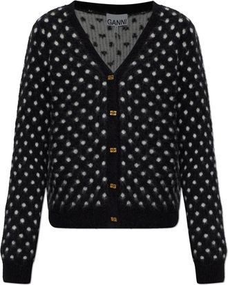 Ganni Cardigan met Polkadotpatroon - Dames - Vesten - Zwart - 2XS - Wol - Truien & Vesten