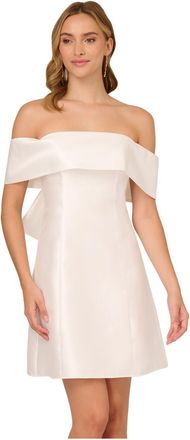 Adrianna Papell Womens Mikado Bow Short Dress - White - Size 8 UK