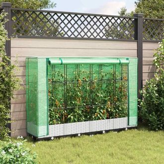 Berkfield Home Raised Bed with Greenhouse Cover Rattan Look 160x40x123 cm in White | Size: 160 x 40 x 123 cm