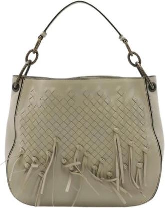 Bottega Veneta Pre-owned Intrecciato Brio Leder Schoudertas - Dames - Vintage Schoudertas - Beige - ONE Size - Leer - Vintage