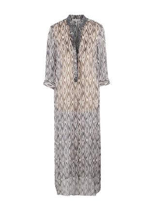 Marie France Van Damme Grey Long Sheer Silk Cover Up Dress Size XXS