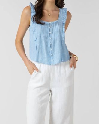 Dex Clothing Pintuck Ruffle Tank Top In Blue Stripe
