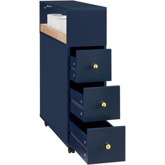 SoBuy Toilet Paper Roll Holder Slim Bathroom Cabinet on Wheels,BZR195-B - Sobuy