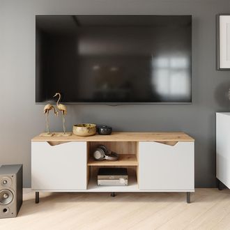 Vicco Mueble Bajo Para Tv Marelle, Blanco/artesano, 150 X 60 Cm Con 2 Puertas, Vicco