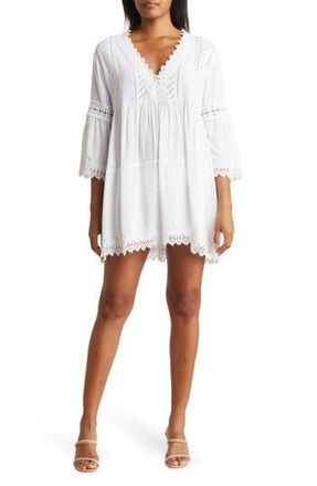Boho Me Eyelet Lace Inset Tunic Coverup in White at Nordstrom Rack, Size X-Small