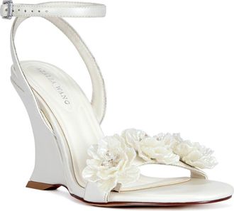 Azalea Wang Winters Ankle Strap Wedge Sandal in White/Silver at Nordstrom, Size 7.5