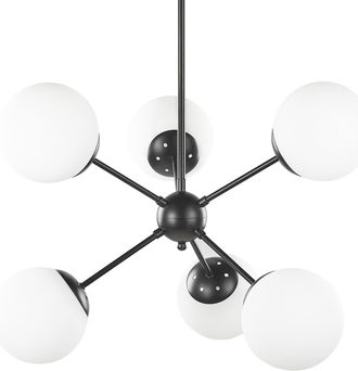 Beliani L&aacute;mpara De Techo De Metal Negro 100 Cm 6 Luces Pantallas De Vidrio Blanco Moderno Adawro