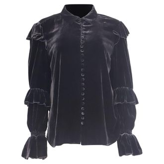 Frame Denim Frame Victorian Ruffled Blouse in Black Velvet