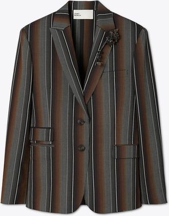 Tory Burch Womens Striped Wool Jacquard Jacket, size 10