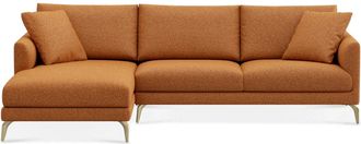 Castlery Lena Chaise Sectional Sofa Left Facing Customized, Performance Boucle Rust, Brass Legs, Spill Resistant, Removable Covers for Castlery