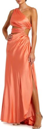 Mac Duggal Cut Out One Shoulder Satin Gown in Orange at Nordstrom, Size 8