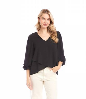 Karen Kane Liora Layered Sleeve Asymmetric Top In Black
