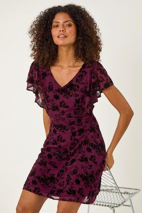 DUSK Floral Print Angel Sleeve Mini Dress