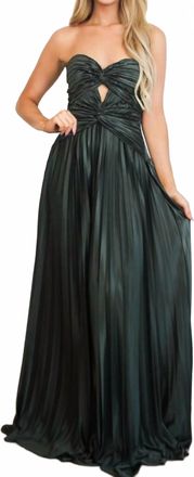 Maniju Carolina Strapless Pleated Maxi Dress In Olive