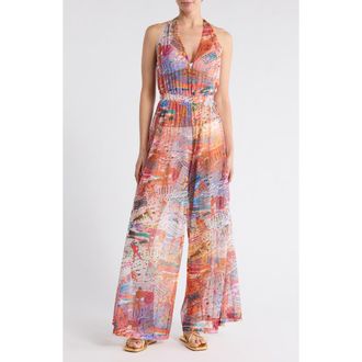 M Missoni Halter Sleeveless Wide Leg Jumpsuit in Orange Multi at Nordstrom Rack, Size 6 Us / 42 It