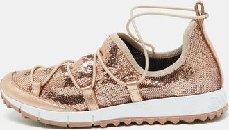 Jimmy Choo London Rose Pink Metallic Leather And Sequins Andrea Sneakers