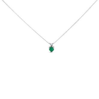 House of Brilliance 14K Gold 5X5 MM Heart Shaped Gemstone Solitaire Pendant Necklace in Green Emerald | White at Nordstrom
