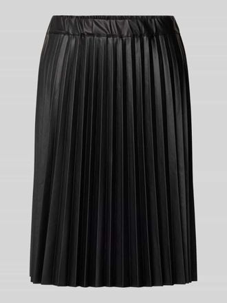 Monari Knielanger Rock in Leder-Optik mit Plisseefalten in Black, Größe 42