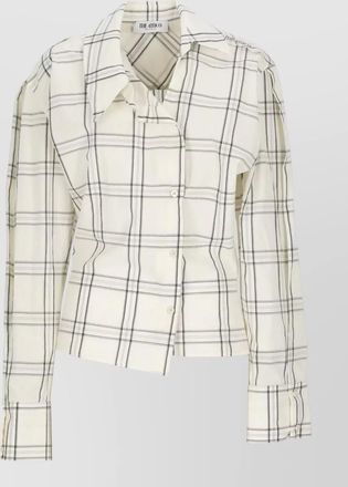 The Attico asymmetric cotton shirt check pattern collar