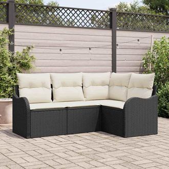 vidaXL Set Divano Da Giardino Con Cuscino 4 Pcs Nero Poly Rattan - Vidaxl