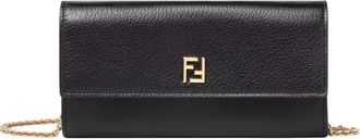 Fendi Tassen, Dames, Zwart, ONE Size, Leer, FF Continental With Chain
