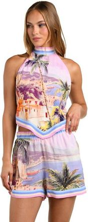 L'agence Kochi Postcard Print Halter Crop Cover-Up Top in Pink Multi at Nordstrom, Size X-Small