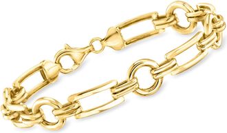 Ross-Simons 18kt Gold Over Sterling Alternating Rectangle and Circle-Link Bracelet