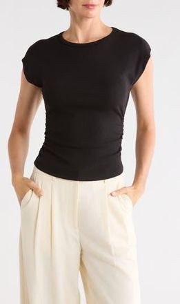T Tahari Cap Sleeve Ribbed T-Shirt in Black at Nordstrom Rack, Size X-Small