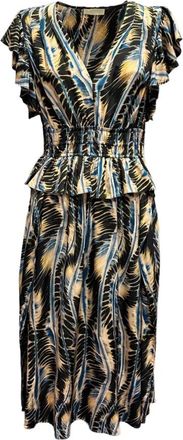 Ulla Johnson Brielle Jurk V-Hals Zijde Midi - Dames - Casual kleedjes - Veelkleurig - M - Kleedjes