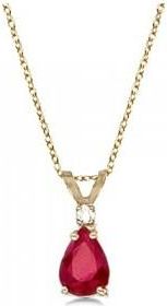 Allurez Pear Ruby & Diamond Solitaire Pendant Necklace 14k Yellow Gold (0.75ct)