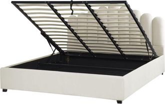 Beliani Cama con almacenaje de terciopelo blanco negro 180 x 200 cm somier listones Vincennes