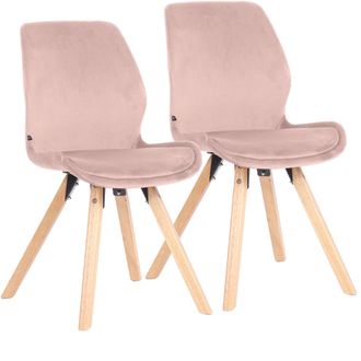 Clp Clp - Set De 2 Sillas De Comedor Luna Con Base De Madera Rosado Terciopelo