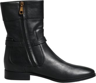 Dolce & Gabbana Zwarte Leren Logo Midden Kuit Laarzen Schoenen