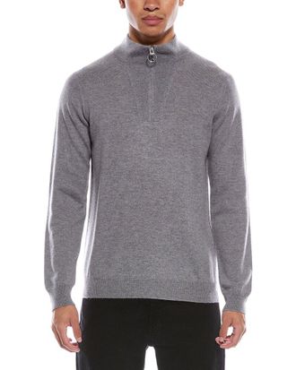 Brodie Rib Detail Wool & Cashmere-Blend 1/4-Zip Mock Neck Sweater