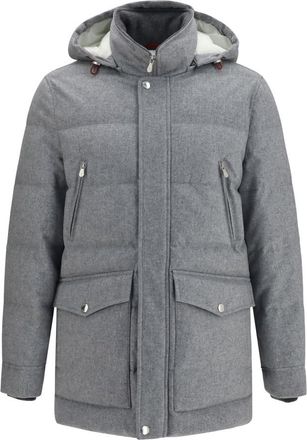 Brunello Cucinelli Grey Hood Down Jacket