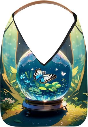 Generic Butterfly Crystal Ball Reusable Lightweight Grocery Bags - Foldable Into Compact Pouch, Washable & Sturdy, Multipurpose for Shopping and Travel