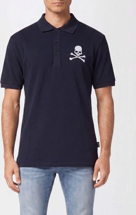 Philipp Plein Polo in cotone a maniche corte con stampa Skull e colletto francese