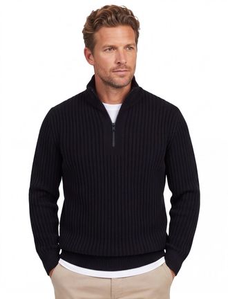 HUGO BOSS Boss Orange Trui Half Zip Zwart wol grof gebreid