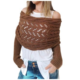 Generic Knitted Cable Wrap, Shrugs for Women, Knitted Wrap, Crochet Cocoon Shrug, Sweater Scarf with Sleeves 2024 New