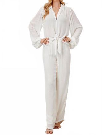 Maven West Tie-Front Button-Down Blouse In Pearl