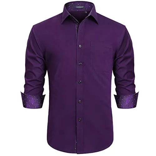 Hisdern Chemise Homme Manches Longues Chemises Regular Fit