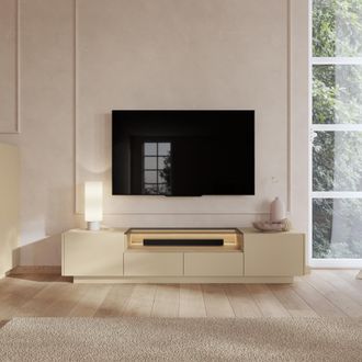 Dmora Mueble Para Tv Kakagano, 2 Cajones, 2 Estantes, 2 Puertas, 203x40x43h Cm Marr&oacute;n Claro