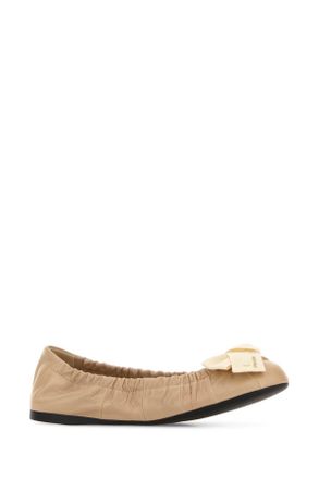 Prada Womens Beige Leather Ballerinas Sabbia Ballerine Flat Shoes