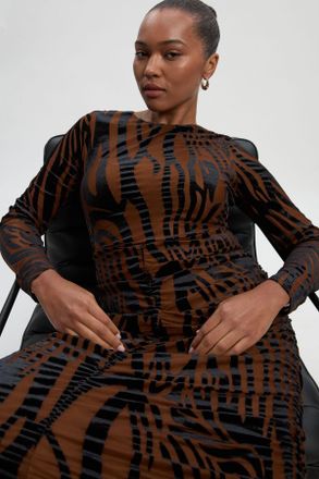 Karen Millen Womens Plus Size Animal Stretch Velvet Devore Midi Dress - Rust - Size 3XL