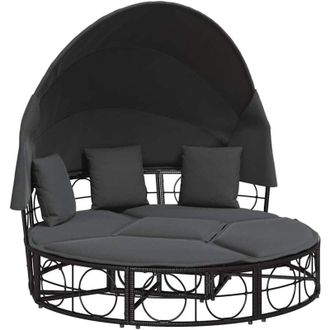 vidaXL Vidaxl - Tumbona Cama De Jard&iacute;n Con Capota Y Cojines Rat&aacute;n Pe Negro