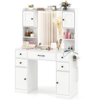 Costway Makeup Vanity Desk Dressing Table w/Charging Station& Mirror-White
