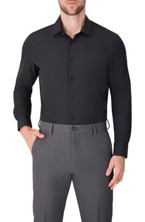 Report Collection Solid Slim Fit Stretch Dress Shirt in 09 Black at Nordstrom Rack, Size 17.5