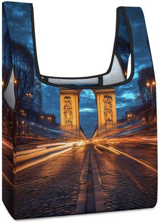 Generic Arc De Triomphe in Paris France Reusable Shopping Bags Lightweight Foldable Grocery Bag Polyester Washable Tote Bag